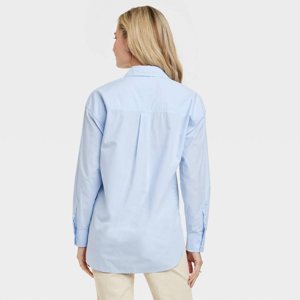 Womens Oversized Long Sleeve Collared Button-Down Shirt - Universal Thread Blue L Product Image