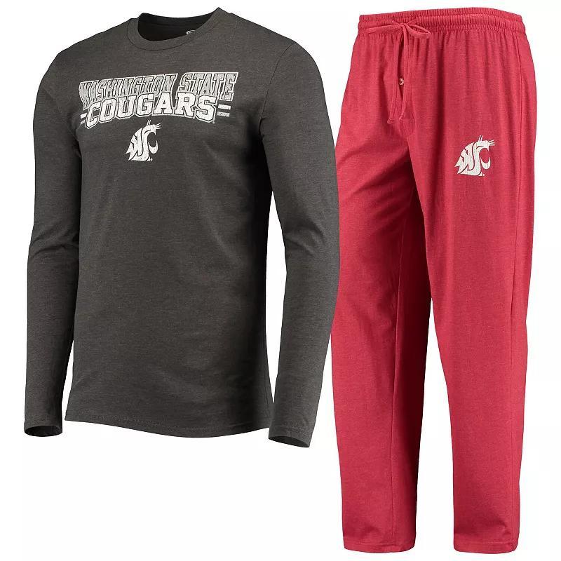 Mens Concepts Sport Crimson/Heathered Charcoal Washington State Cougars Meter Long Sleeve T-Shirt & Pants Sleep Set Product Image