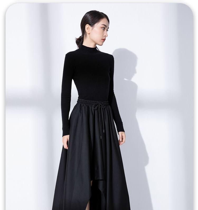 Drawstring Waist Plain Asymmetrical A-Line Skirt Product Image