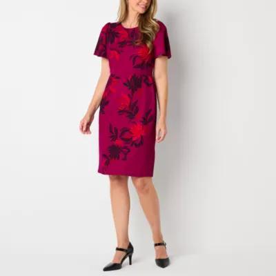 Liz Claiborne Womens Short Sleeve Floral Sheath Dress Product Image