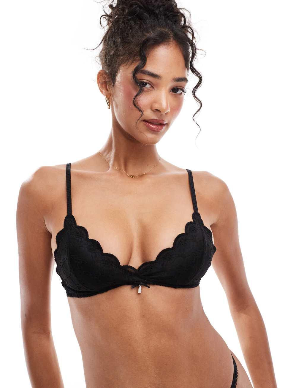 Cotton On eyelet triangle padded bralette in black - part of a set Product Image