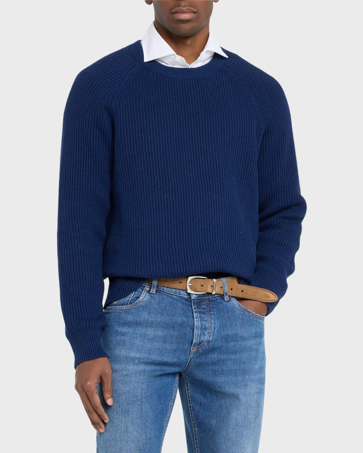 Mens Cotton Ribbed Crewneck Sweater Product Image