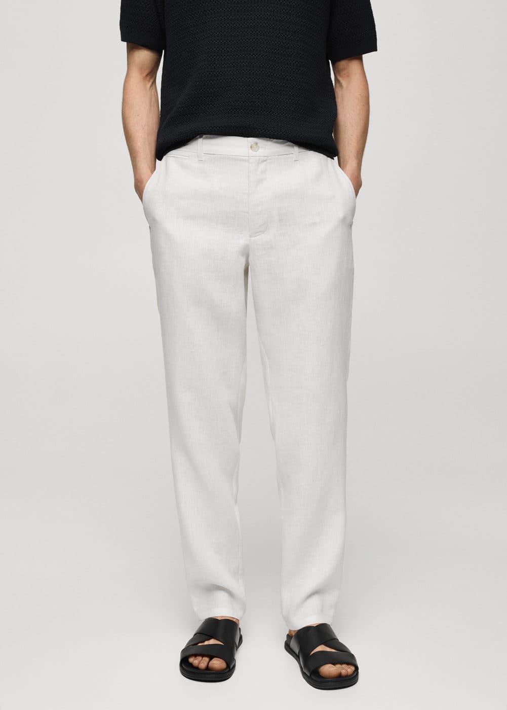 MANGO MAN - Slim-fit 100% linen pants whiteMen Product Image