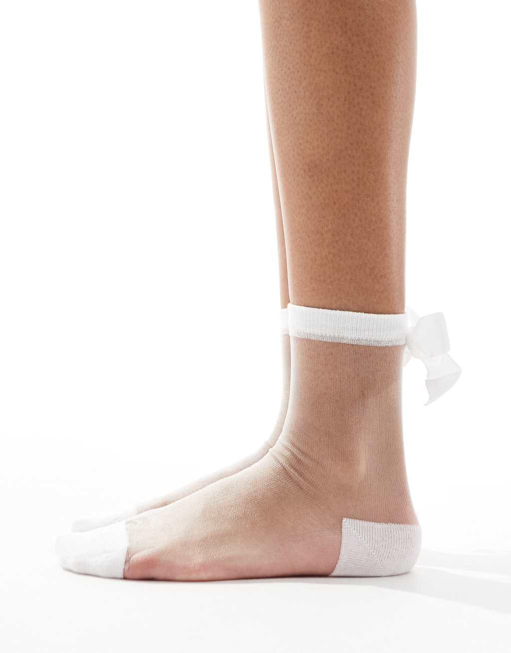 Glamorous bow back mesh socks in white  Product Image