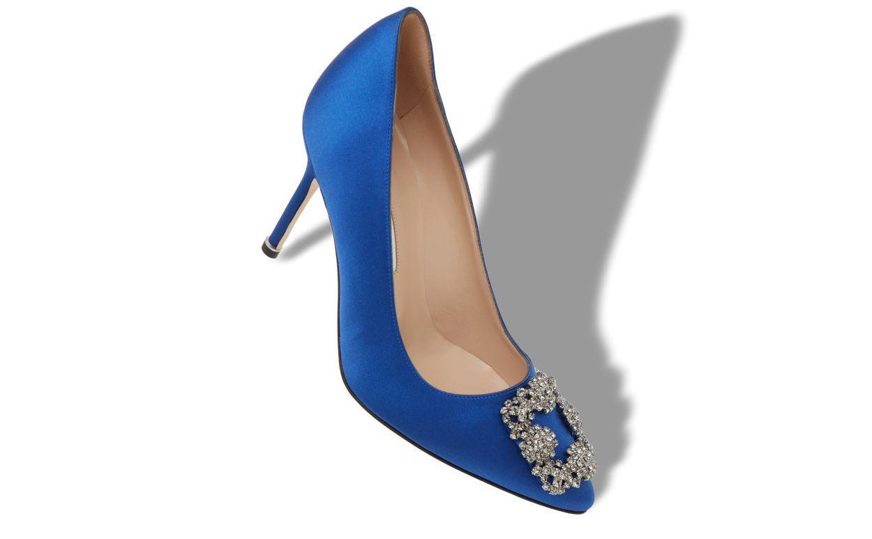 HANGISI 90 Blue Satin Jewel Buckle Pumps Product Image