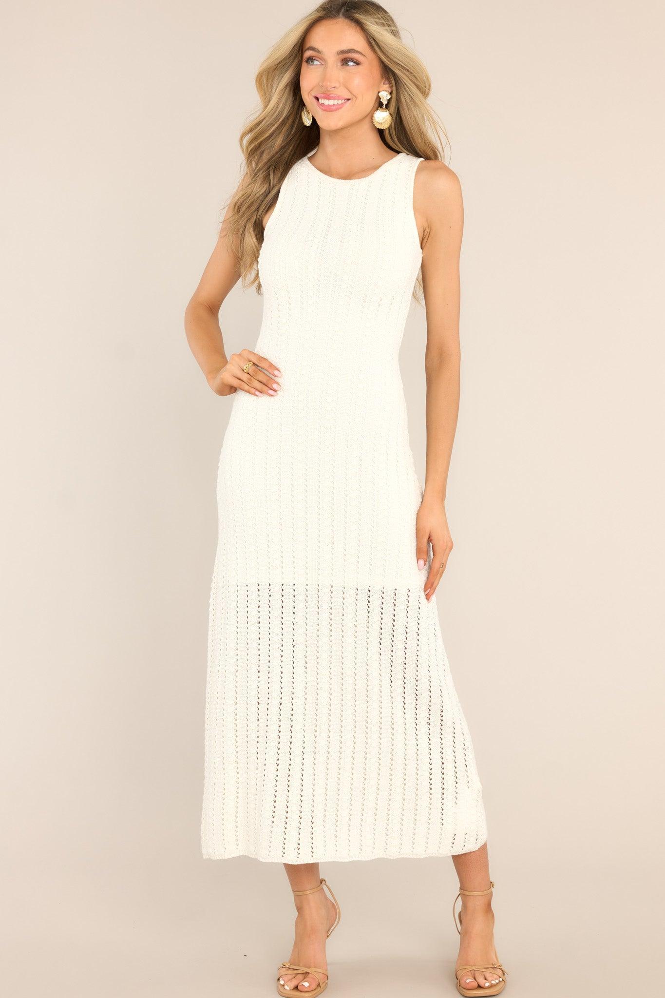 MINKPINK Tinsley Crochet Knit Midi Dress Ivory Product Image