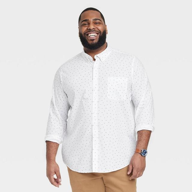 Mens Big & Tall Every Wear Long Sleeve Button-Down Shirt - Goodfellow & Co White Microprint 3XLT Product Image