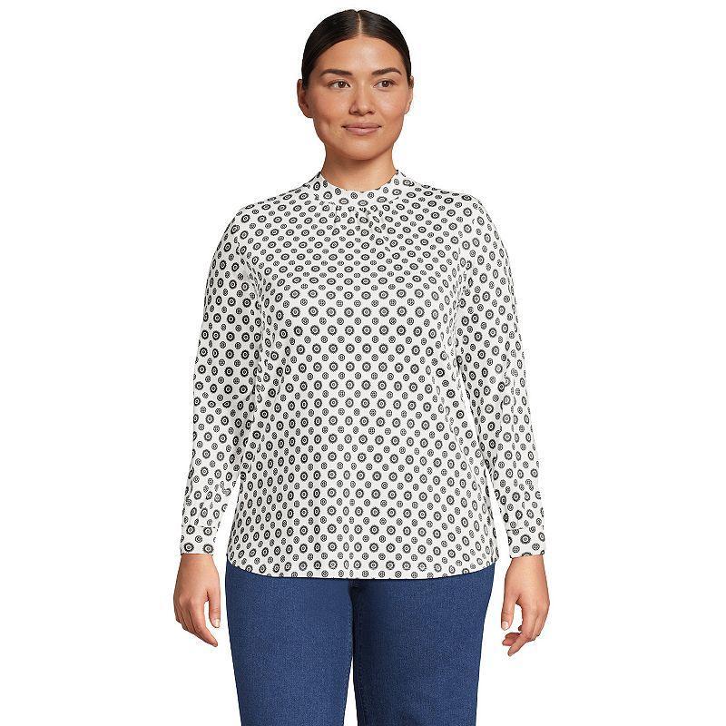 Lands End Plus Size Jersey Long Sleeve Gathered Mock Neck Tee Product Image