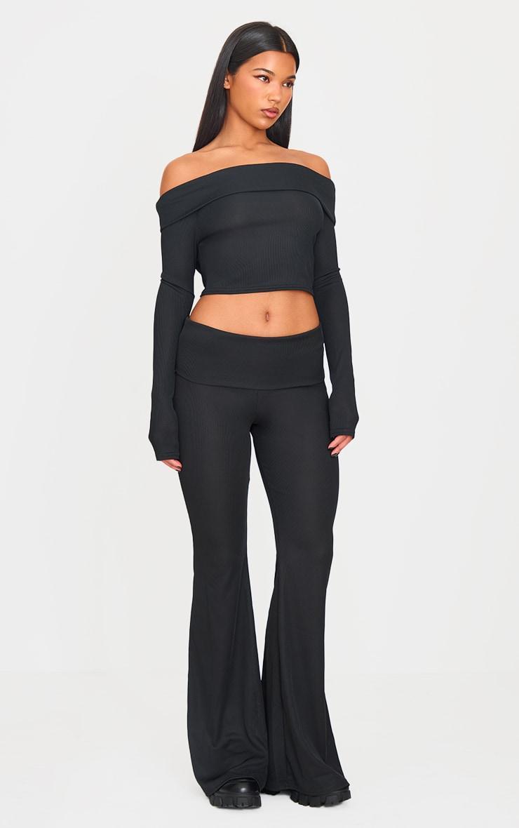 Black Rib Bardot Longline Foldover  Top Product Image