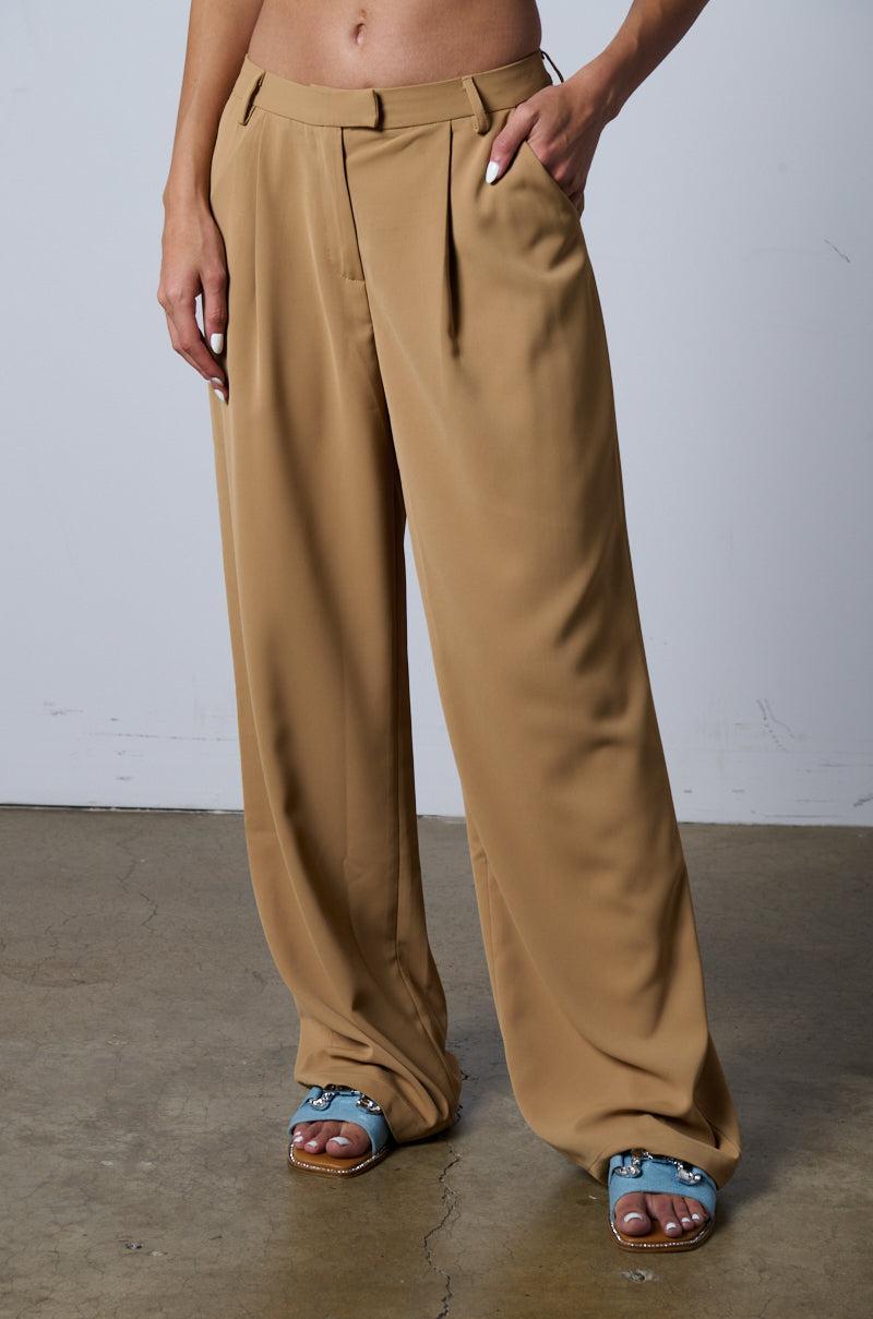 ABOUT MY CASH STRAIGHT LEG WOVEN TROUSER IN BEIGE Product Image