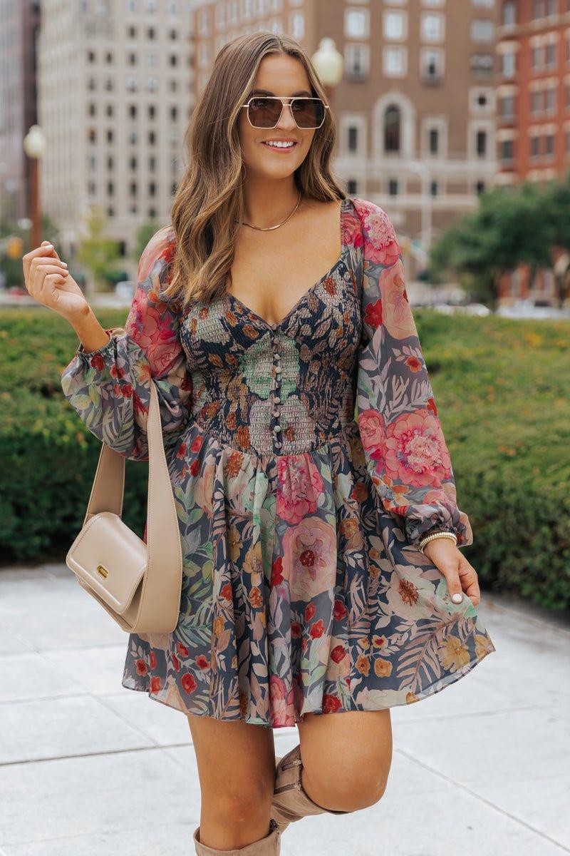 Navy Floral Print Mini Dress product image