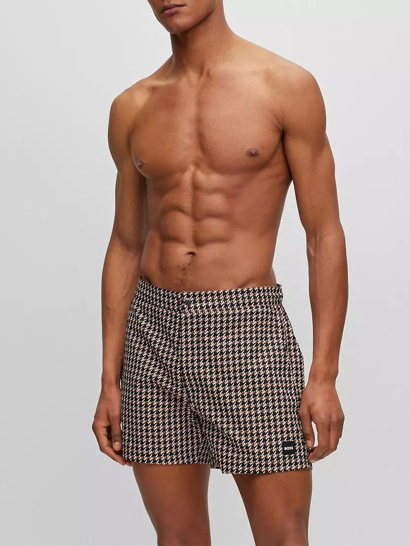 Quick-Drying Swim Shorts With Hounstooth Pattern Product Image