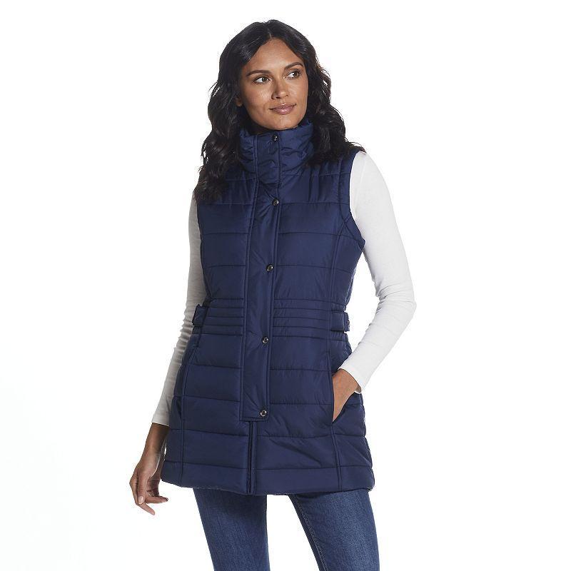 Womens Weathercast Modern Long Quilted Vest Blue Product Image