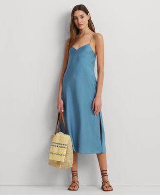 Lauren Ralph Lauren Featherweight Charmeuse Slip Dress (Pale Azure) Women's Dress Product Image