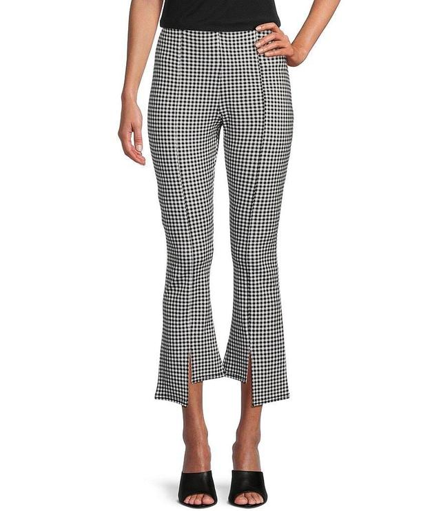 Slim Factor by Investments Ponte Knit Black Gingham Print High-Low Hem Crop Pants Product Image