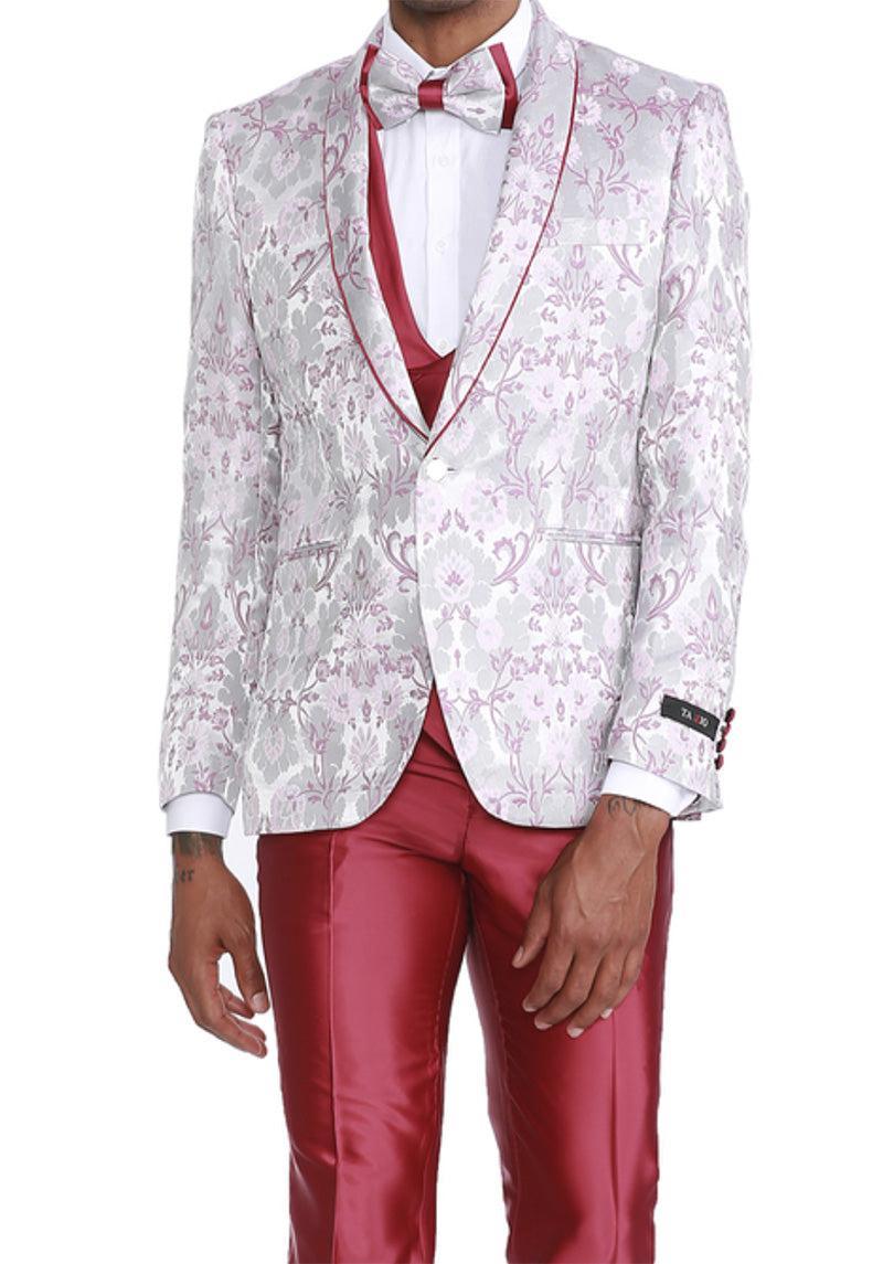 (36R, 50R) Pink Slim Fit Tuxedo 3-Piece Floral Pattern Product Image