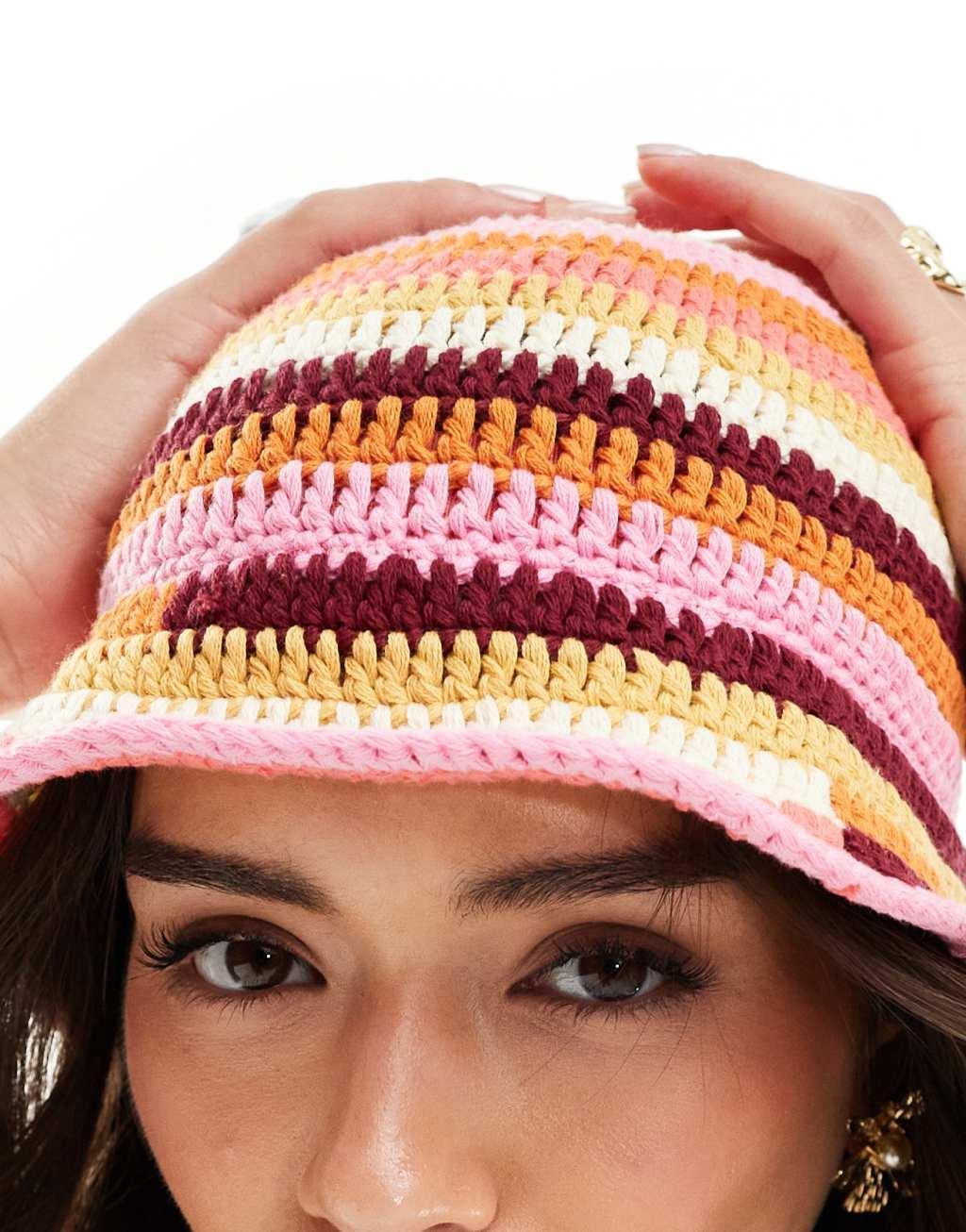 Mango crochet bucket hat in multi Product Image