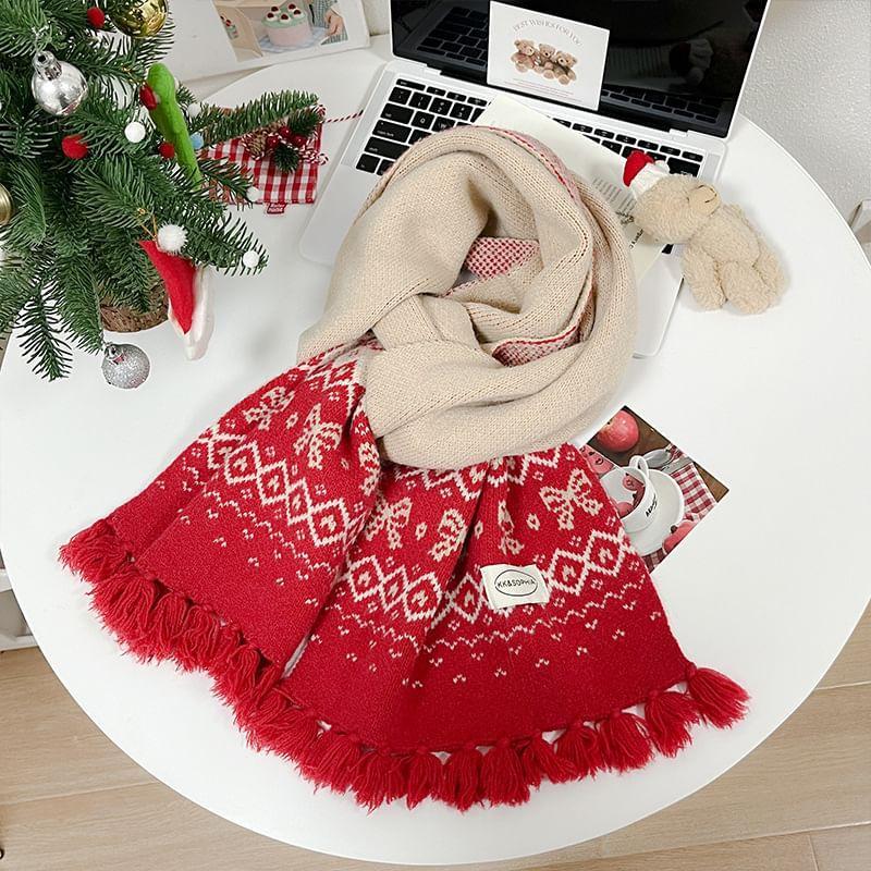 Bow Jacquard Applique Tassel Scarf Product Image