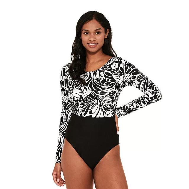 Womens Freshwater Twist Back Long Sleeve One Piece Swimsuit Product Image