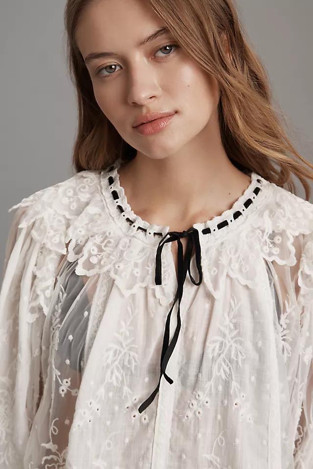 By Anthropologie Coquette Collared Sheer Blouse Product Image