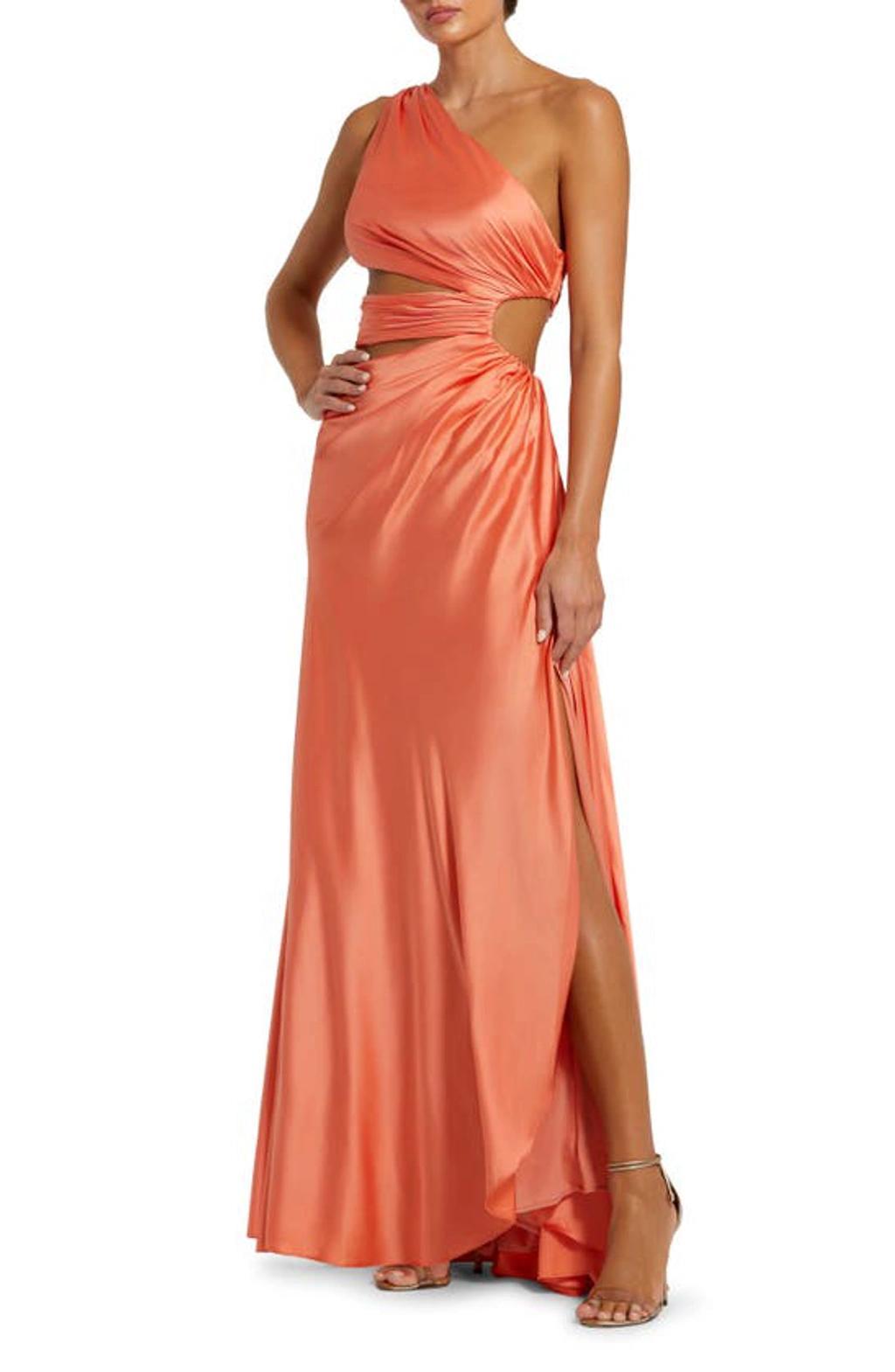 Cutout One-shoulder Satin Gown In Orange Product Image