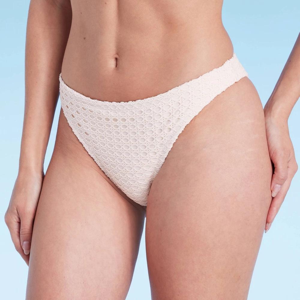 Womens Crochet Low-Rise High Leg Extra Cheeky Bikini Bottom - Shade & Shore Cream Product Image