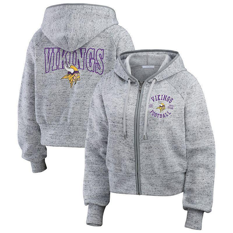 Womens WEAR by Erin Andrews Heather Gray Minnesota Vikings Speckled Fleece Cropped Full-Zip Hoodie Product Image