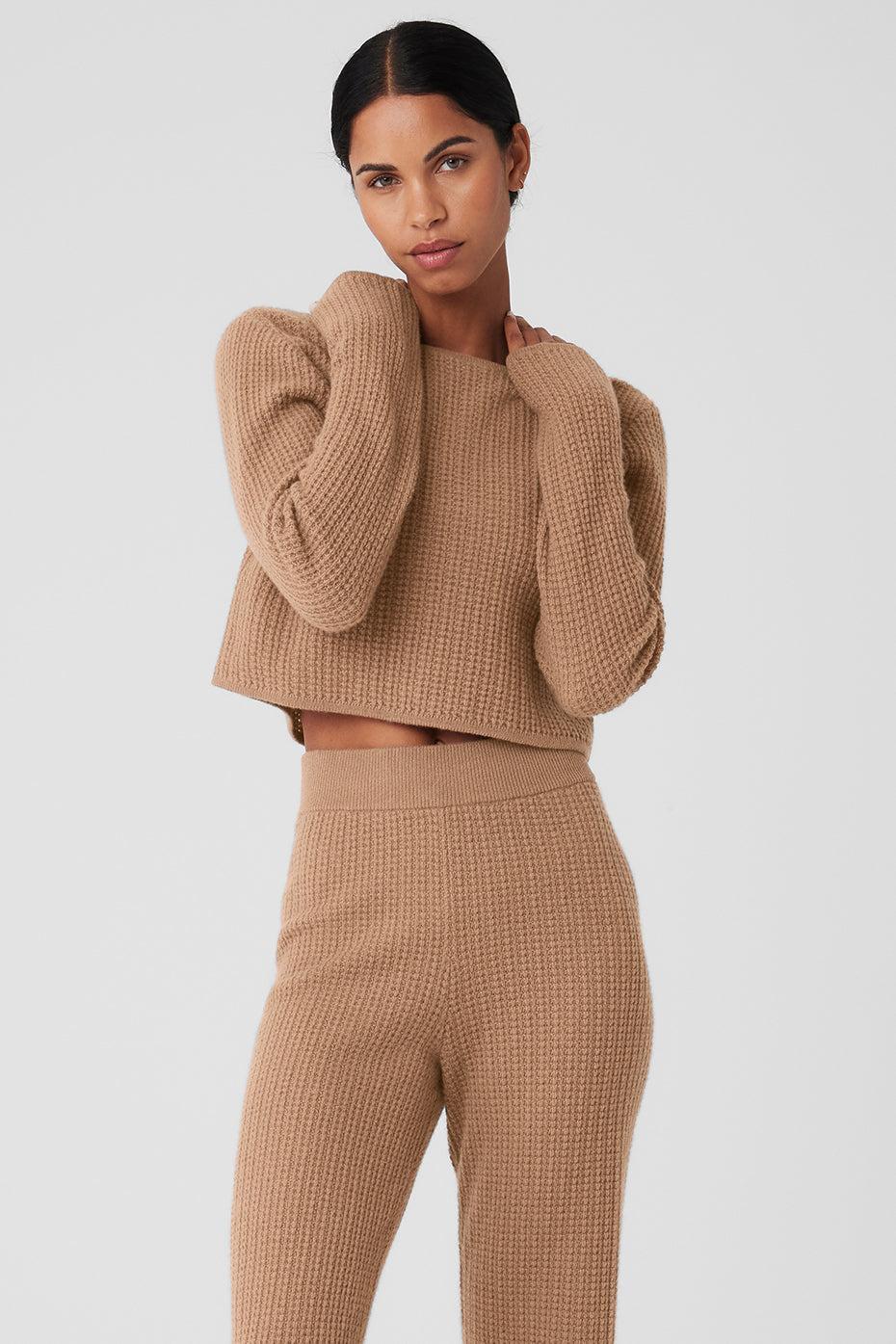 Cashmere Plush Waffle Cropped Long Sleeve - Toasted Almond Female Product Image