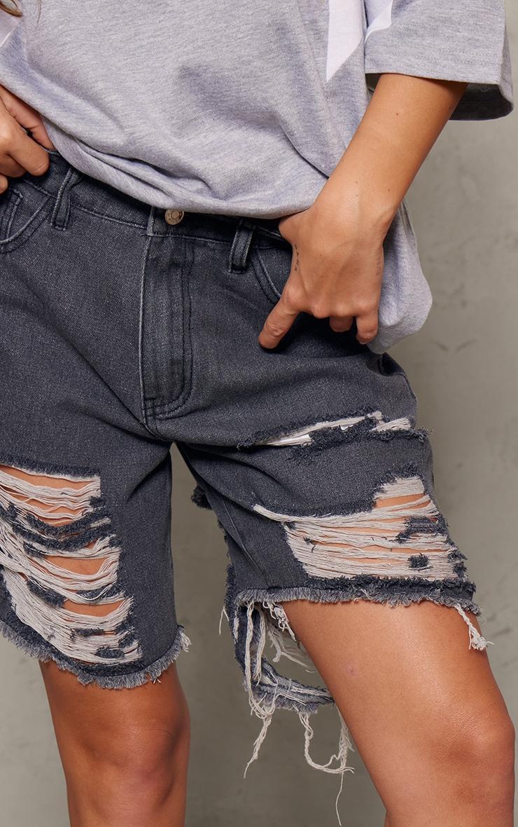 Washed Grey Distressed Longline Boyfriend Shorts Product Image