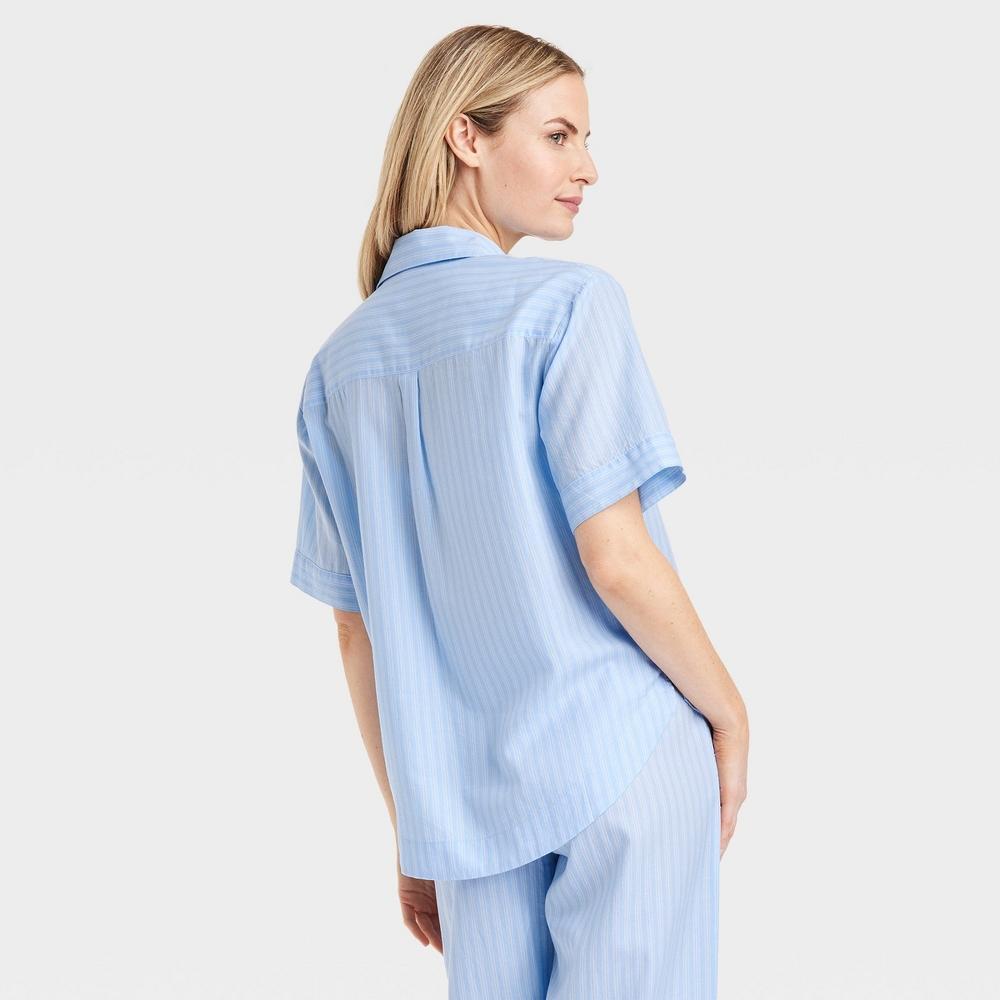 Womens Striped Cotton Blend Button-Up Pajama Top - Stars Above Blue L Product Image