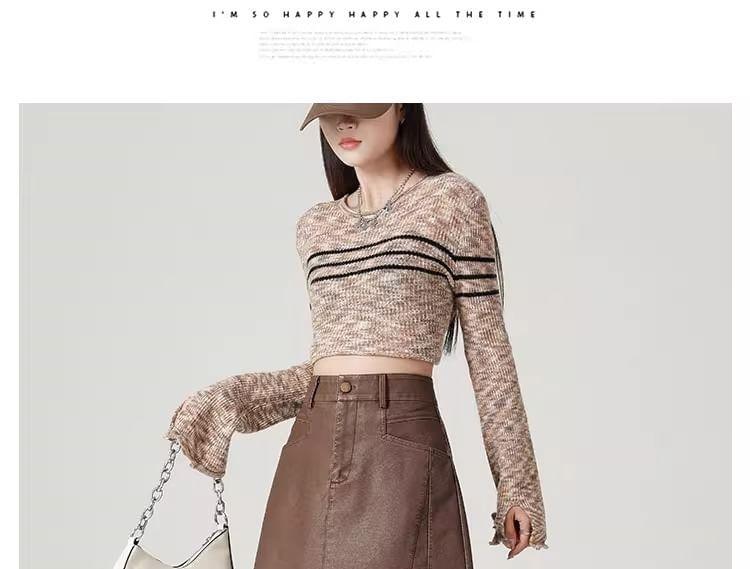 High Waist Plain Asymmetrical Faux Leather Mini A-Line Skirt Product Image