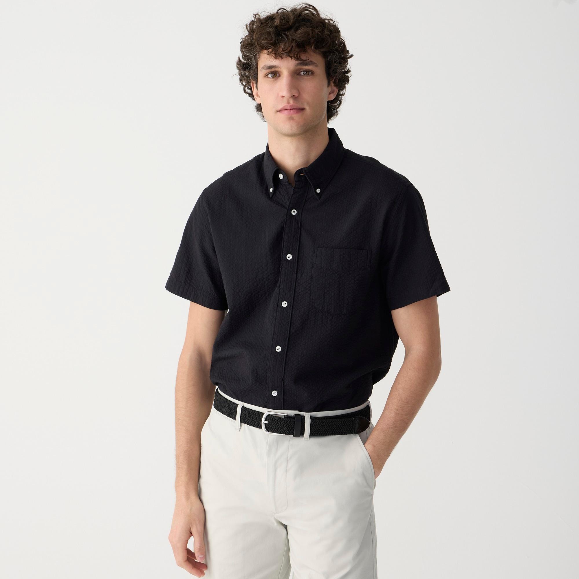 Short-sleeve garment-dyed seersucker shirt Product Image