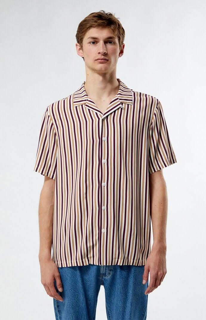 Men's Caleb Stripe Camp Shirt in Cream/Brown - Product Image