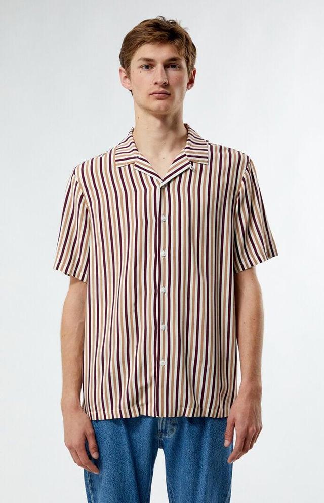 Men's Caleb Stripe Camp Shirt in Cream/Brown - Product Image