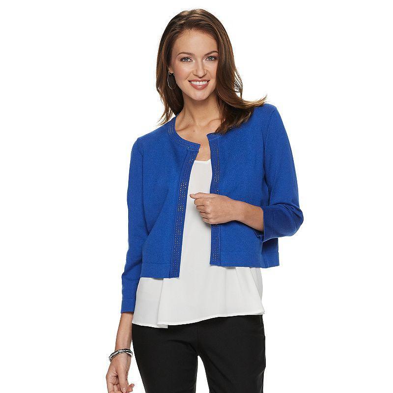 Womens Nina Leonard Embellished Crop Cardigan Blue Product Image