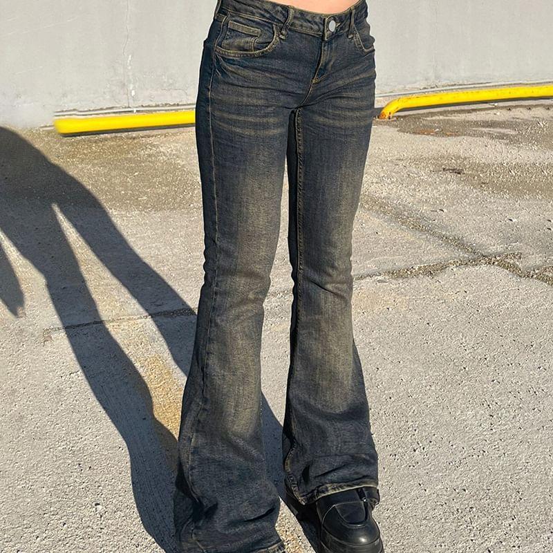 High Waist Washed Flared Jeans Product Image