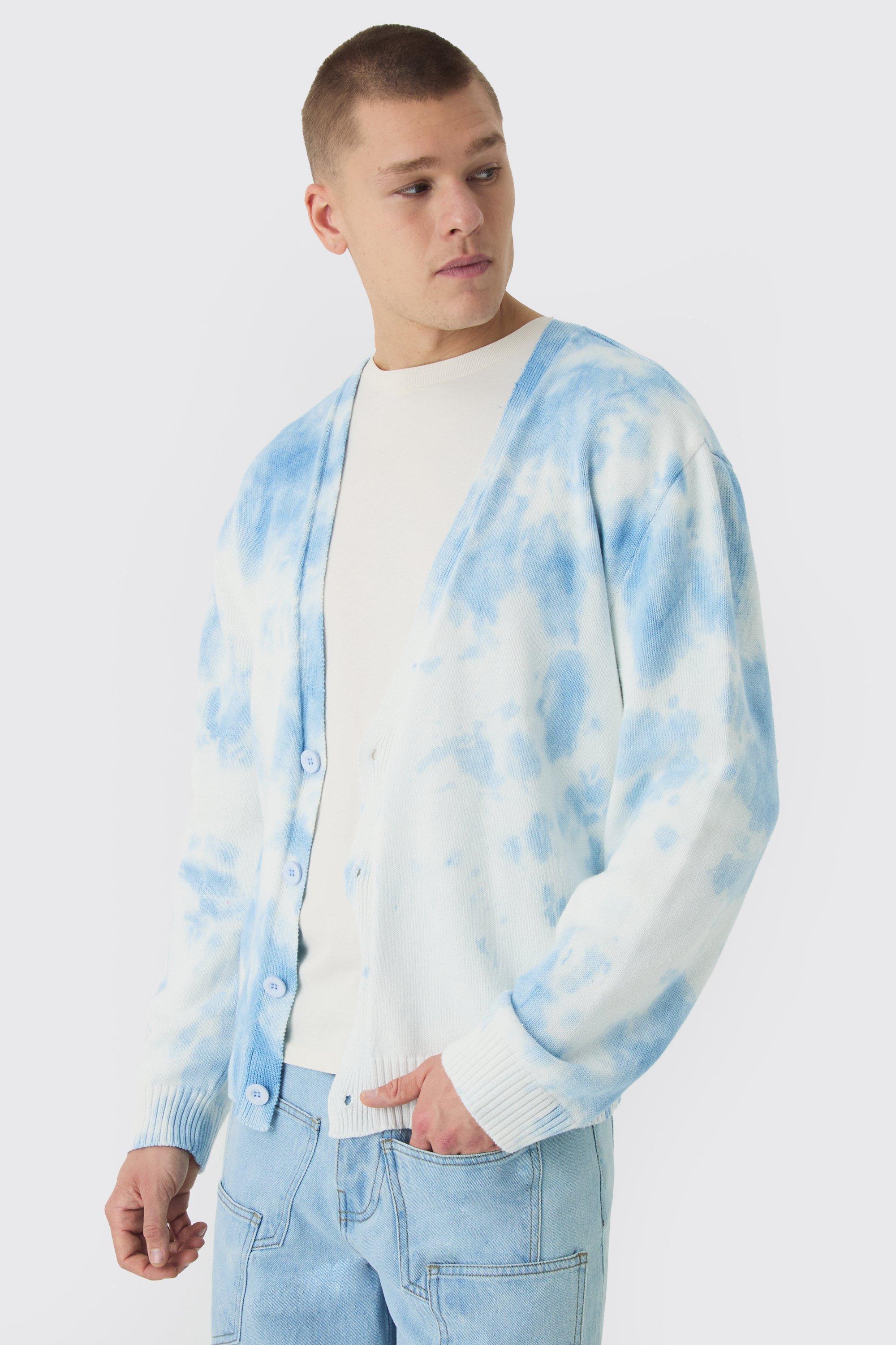 Oversized Washed Knitted Cardigan In Light Blue | boohooMAN USA Product Image