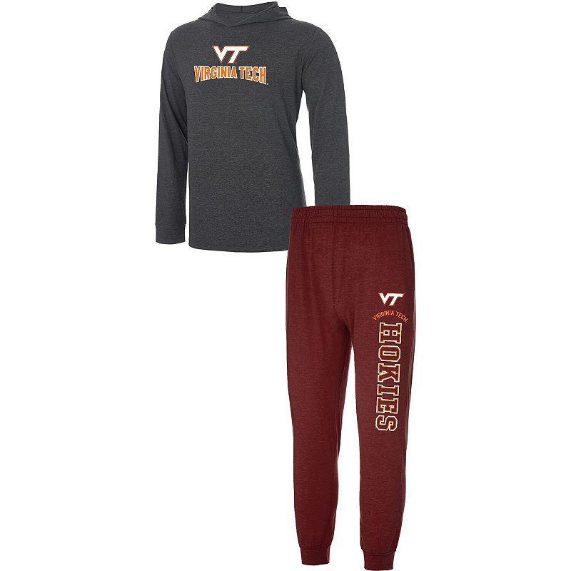 Mens Concepts Sport Heathered Maroon/Heathered Charcoal Virginia Tech Hokies Meter Long Sleeve Hoodie T-Shirt & Jogger Pants Set Product Image