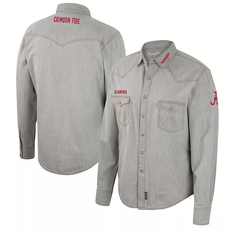 Mens Colosseum x Wrangler Gray Alabama Crimson Tide Cowboy Cut Western Full-Snap Long Sleeve Shirt Product Image