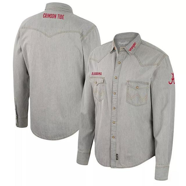 Mens Colosseum x Wrangler Gray Alabama Crimson Tide Cowboy Cut Western Full-Snap Long Sleeve Shirt Product Image