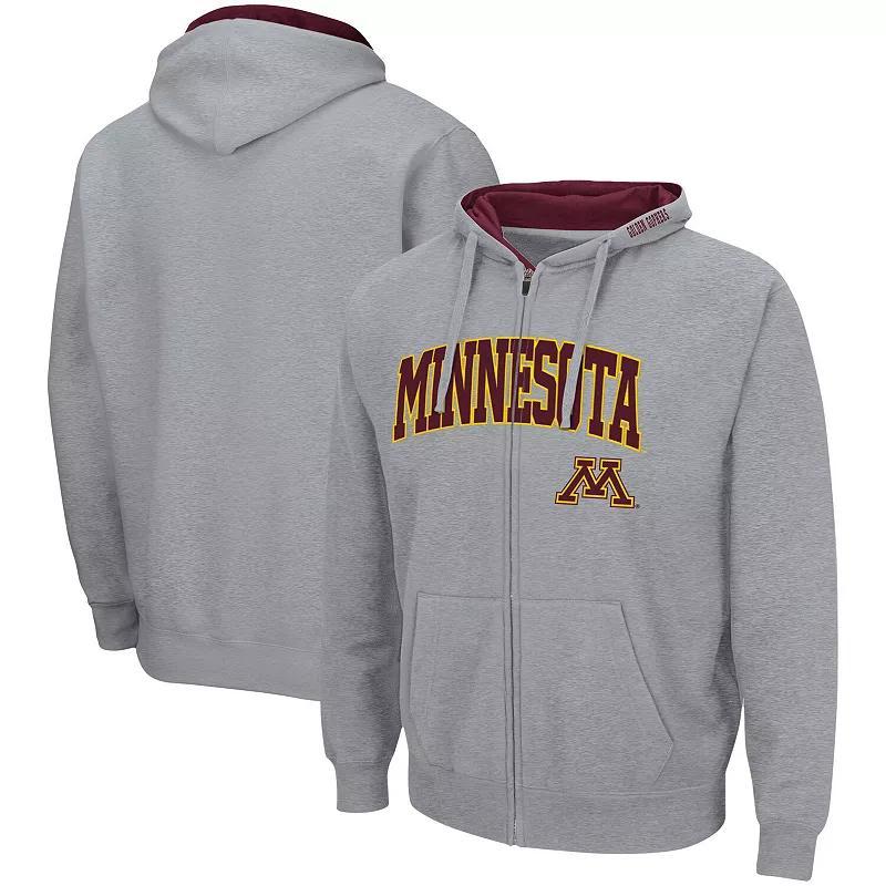 Mens Colosseum Heathered Gray Minnesota Golden Gophers Arch & Logo 3.0 Full-Zip Hoodie Product Image