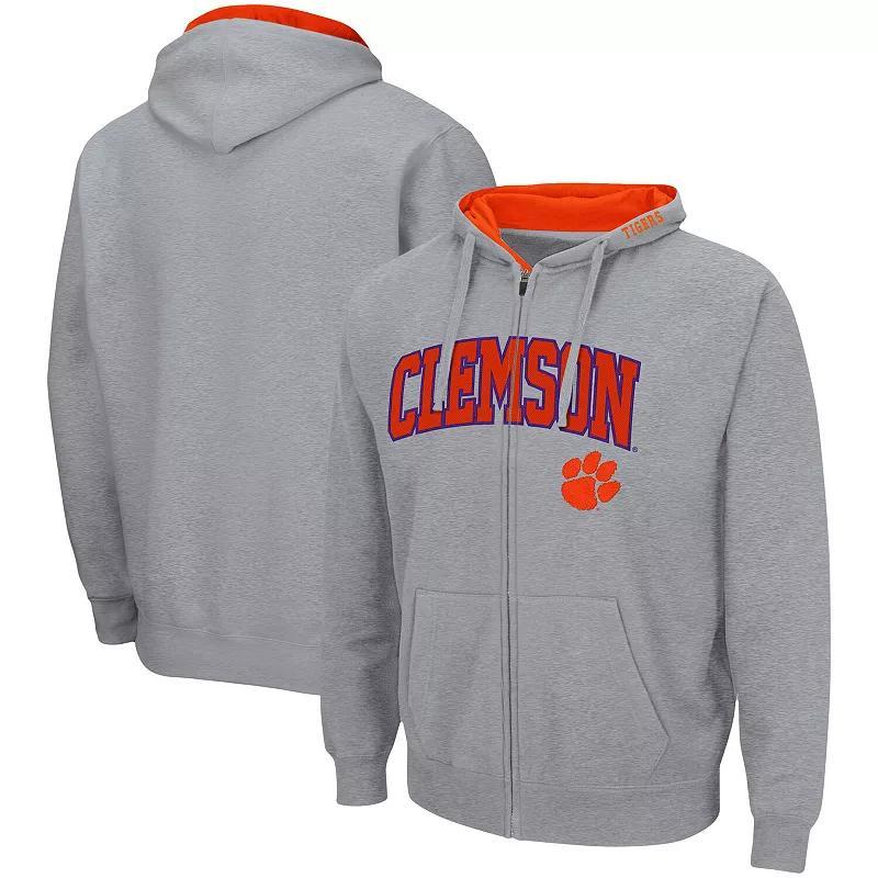 Mens Colosseum Heathered Gray Clemson Tigers Arch & Logo 3.0 Full-Zip Hoodie Product Image