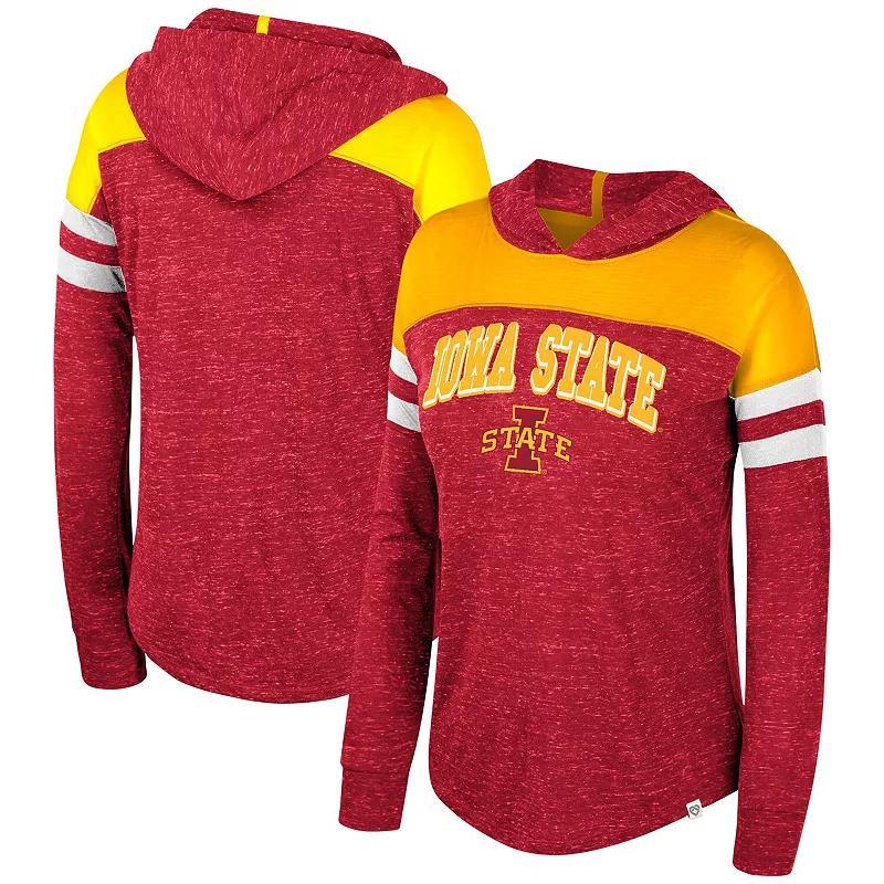 Womens Colosseum Cardinal Iowa State Cyclones Speckled Color Block Long Sleeve Hooded T-Shirt Product Image