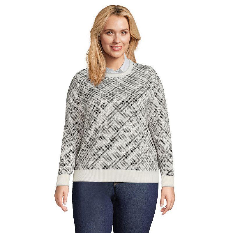 Plus Size Lands End Lofty Jacquard Crewneck Sweater, Womens Product Image