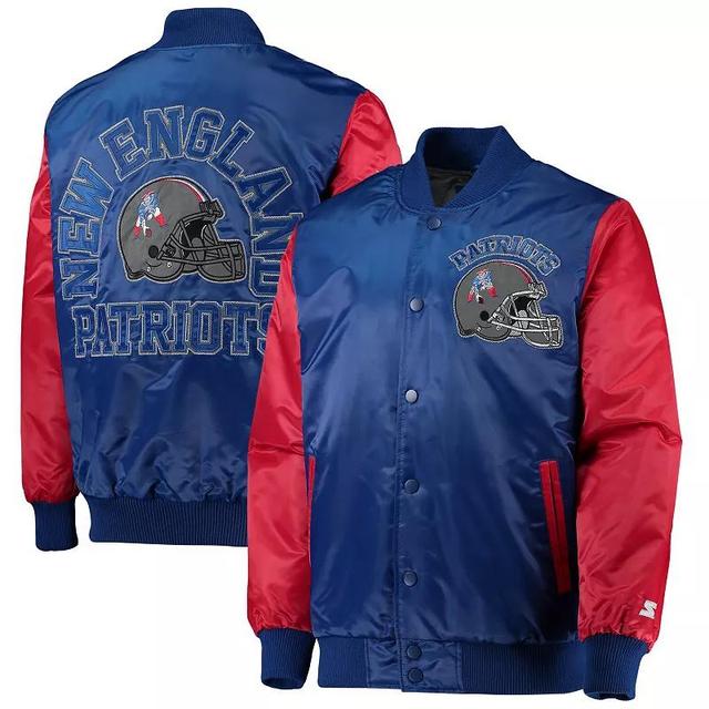 Mens Starter Royal/Red New England Patriots Locker Room Throwback Satin Varsity Full-Snap Jacket Product Image