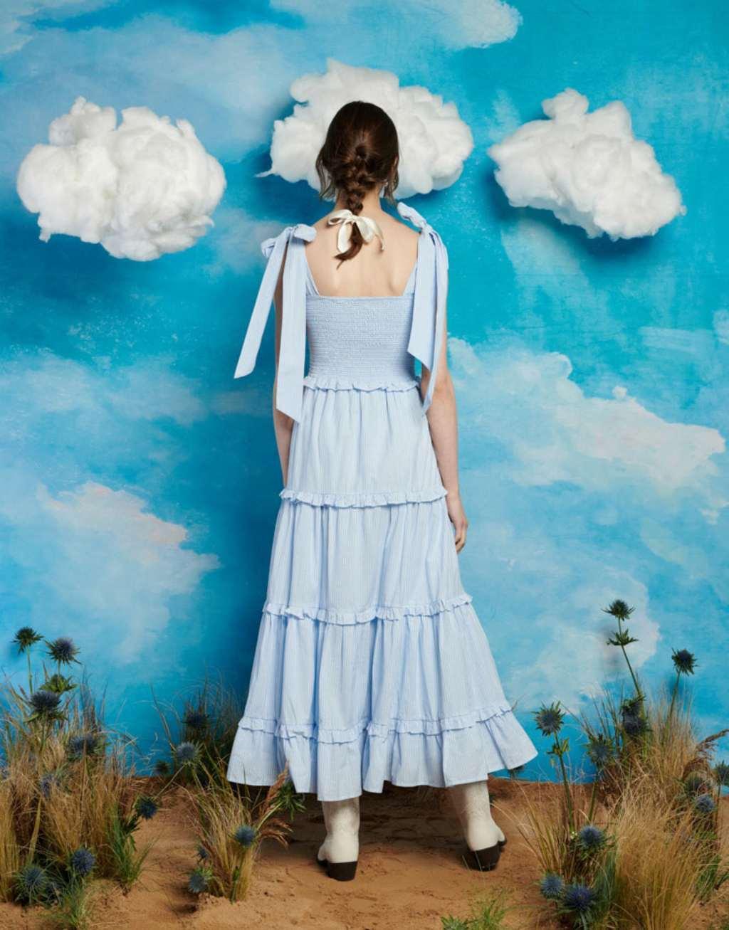 Sister Jane bow stripe midaxi dress in blue Product Image