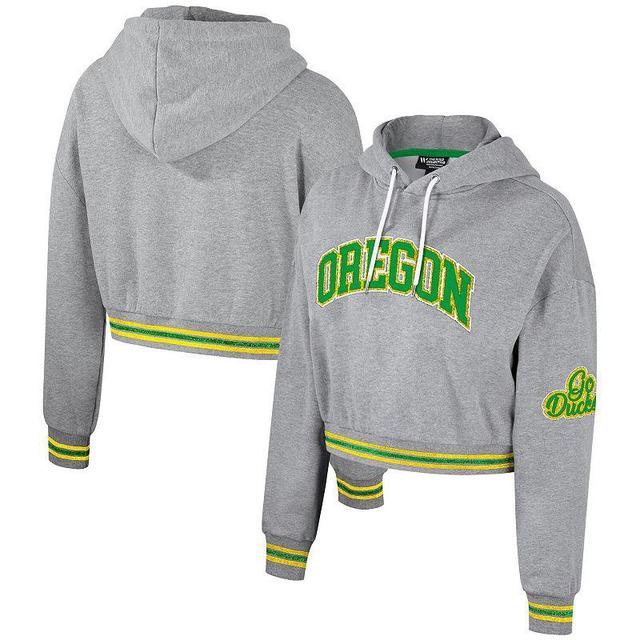 Womens The Wild Collective Heather Gray Oregon Ducks Cropped Shimmer Pullover Hoodie Product Image