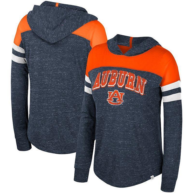 Womens Colosseum Auburn Tigers Speckled Color Block Long Sleeve Hooded T-Shirt Blue Product Image