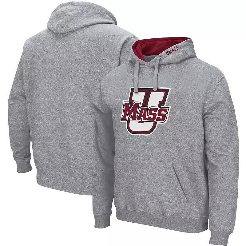 Mens Heathered Gray UMass Minutemen Arch and Logo Pullover Hoodie Product Image