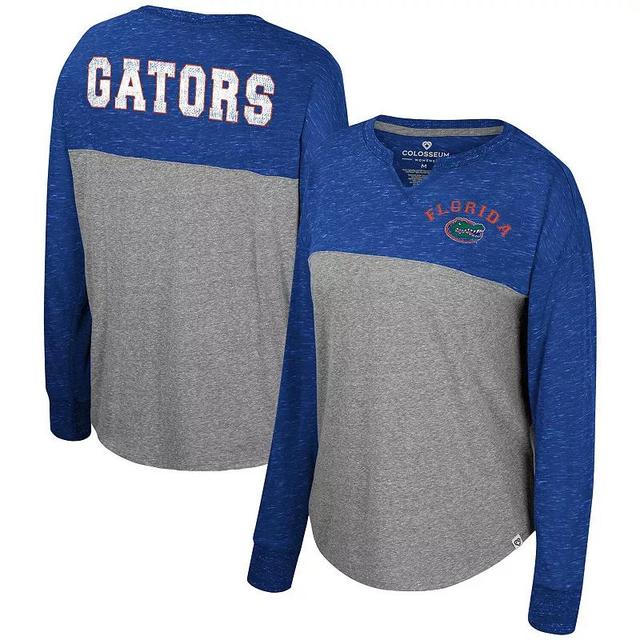 Womens Colosseum Heather Gray/Royal Florida Gators Jelly of the Month Oversized Tri-Blend Long Sleeve T-Shirt Product Image